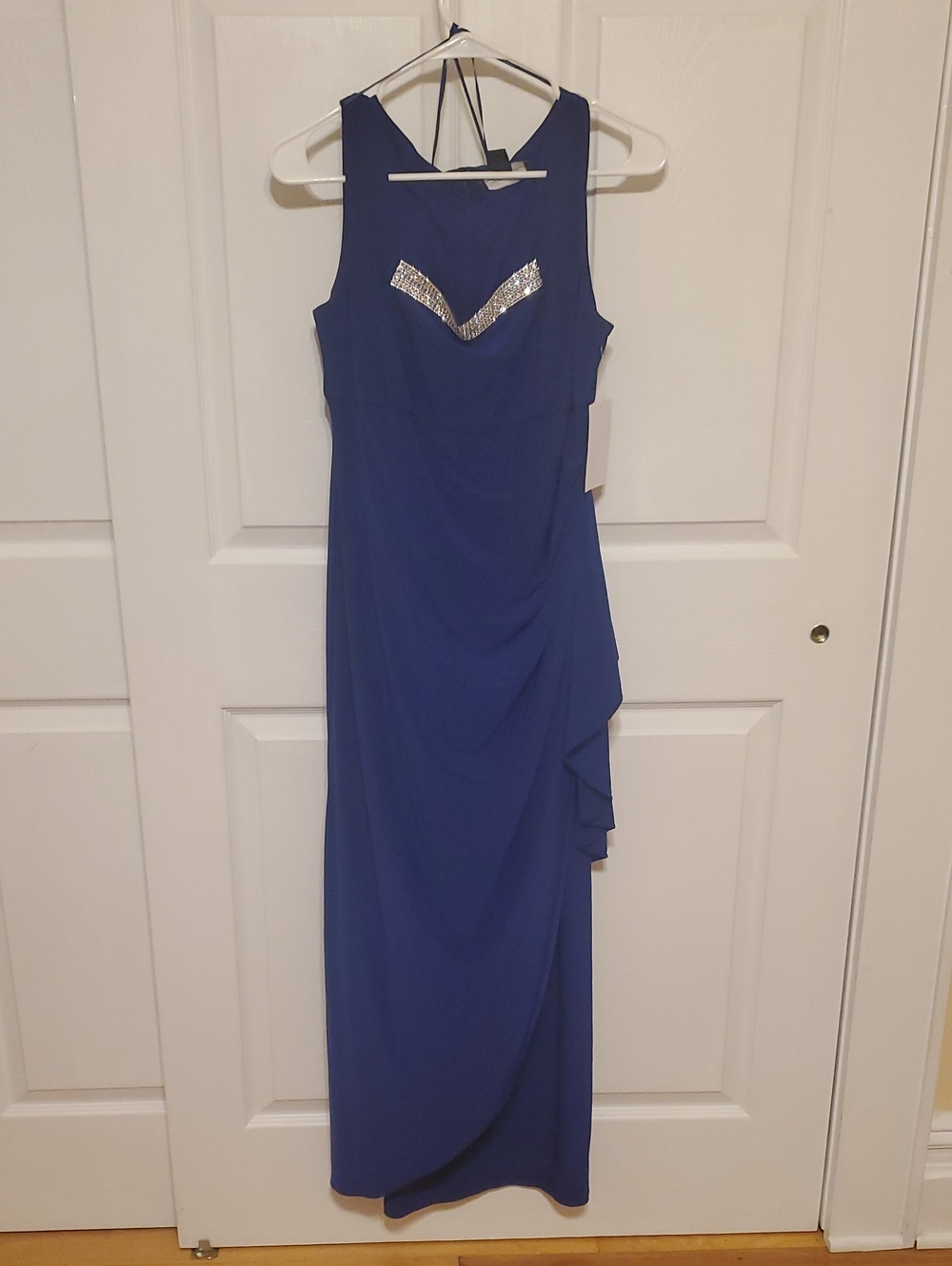 R&M Richards Royal Blue Maxi Dress with Silver Sequin Detail